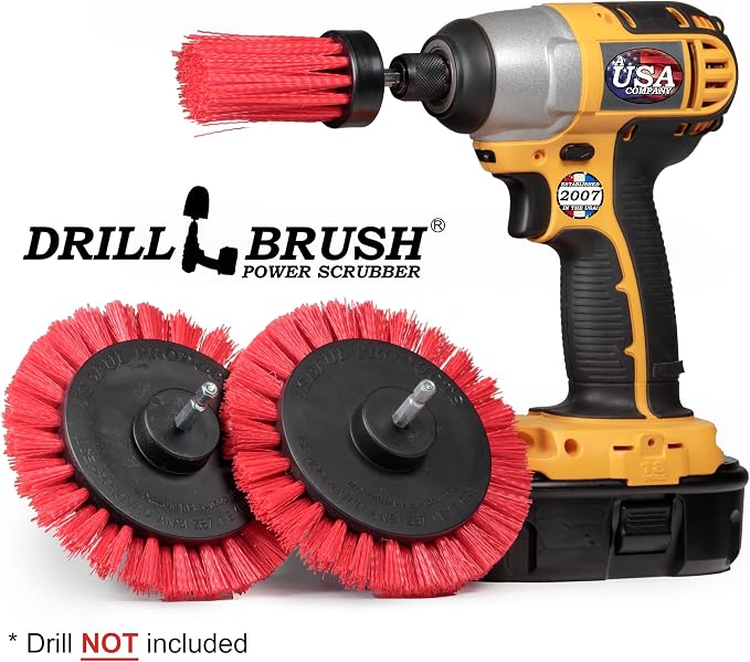 Drillbrush Hard Bristle Cleaning Brush for Crevices and Gaps - Drill Brush Attachments for Cleaning Brick and Cement - Brick Fireplace Cleaner Brushes - Cemetery Headstone Cleaner Kit for Graves