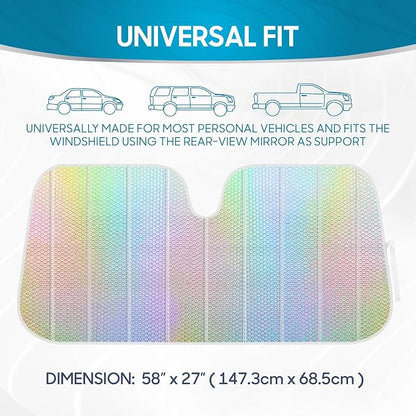 BDK Iridescent Mermaid, Hologram Foil, Chameleon Front Windshield Sun Shade, Double Bubble Accordion Folding Auto Sunshade for Car Truck SUV 58 x 27 Inch