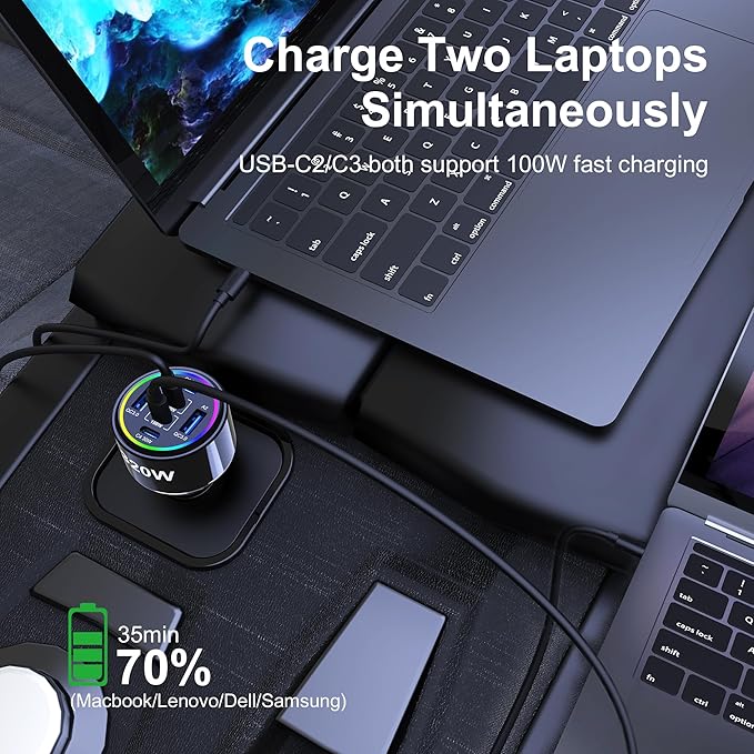 320W USB C Car Charger, 6 Ports Type C Car Charger, PD3.0/QC4.0/PPS Super Fast Charging for iPhone 17/16/15 Series, Galaxy S25/S24/23, iPad, MacBook Pro/Air, Laptop (Black)
