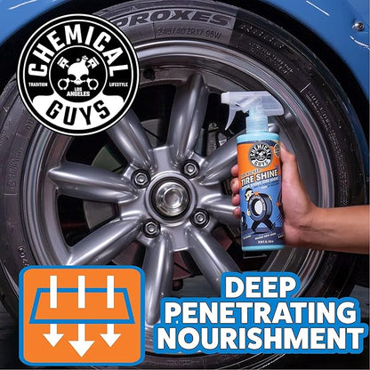 Chemical Guys Tire Kicker Extra Glossy Tire Shine Spray, 16 fl oz | Includes foam applicator; works on rubber, vinyl and plastic; for cars, trucks, motorcycles, RVs and more