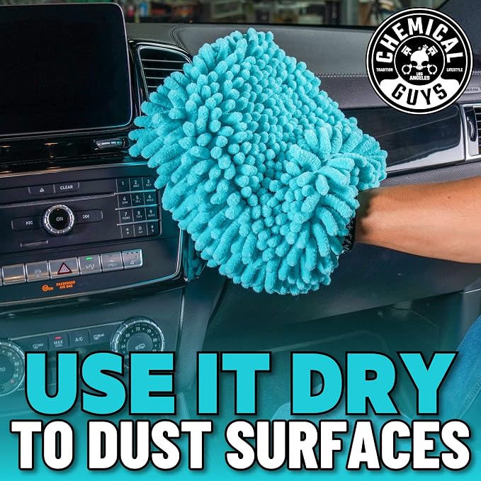 Chemical Guys MIC513 Big Noodle Chenille Microfiber Scratch Free Supersized Car Wash Mitt for Cars, Trucks, SUVs, RVs & More, Turquoise (11" x 12")
