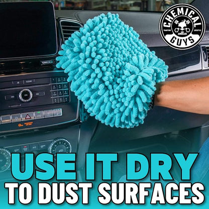 Chemical Guys MIC513 Big Noodle Chenille Microfiber Scratch Free Supersized Car Wash Mitt for Cars, Trucks, SUVs, RVs & More, Turquoise (11" x 12")