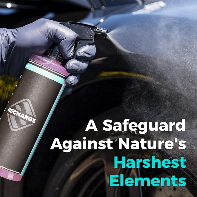 Recharge Car Ceramic Coating - Wet/Dry Applied Protective Ultra Hydrophobic Ceramic Detail Spray Replaces Wax & Sealants - DIY Friendly Car Care Products 6 Months Of Protection - 16 Ounces