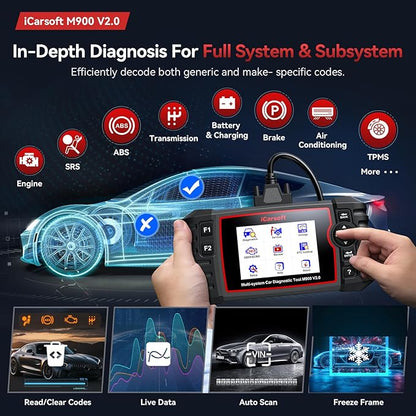 OBD2 Diagnostic Scan Tool for Mercedes Benz/Sprinter, iCarsoft M900 V2.0 Scanner Code Reader for Engine, Transmission, ABS, Airbag Systems, Oil/SAS/EPB/ETC/INJ Reset,Battery Test