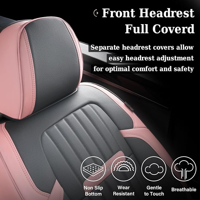 Coverado Car Seat Covers Front, Seat Covers for Cars, Waterproof 2-Pack Car Seat Cushions, Leather Carseat Seat Protectors, Universal Seat Covers Fit for Most Sedans SUV Pick-up Trucks(Pink&Grey)