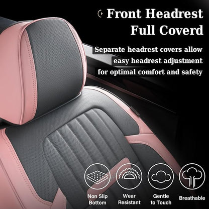 Coverado Car Seat Covers Front, Seat Covers for Cars, Waterproof 2-Pack Car Seat Cushions, Leather Carseat Seat Protectors, Universal Seat Covers Fit for Most Sedans SUV Pick-up Trucks(Pink&Grey)