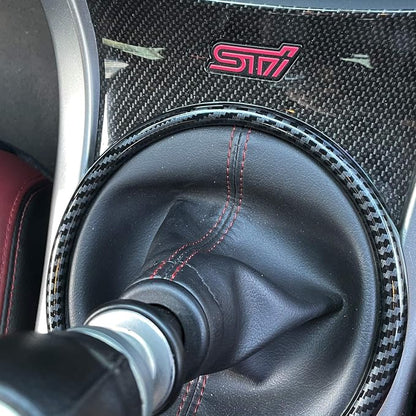 HIGH FLYING Carbon Fiber Grain Car Interior Accessories Gear Console Cover Ring Trim ABS 1PC for Subaru WRX STI 2015-2021 (Only Fit STI, Not Fit WRX Base, Premium, Limited)