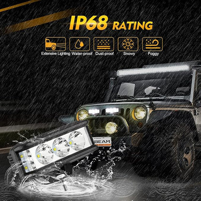 Auxbeam 5in 68W Offroad Driving Lights, 6800LM Side Shooter LED Light Bar with White Spot Flood Combo Beam, Waterproof Offroad Fog Light for UTV ATV Jeep Wrangler Motor Truck Boat