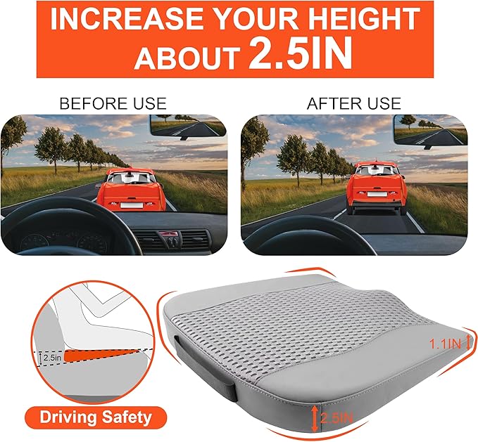 Lofty Aim Car Seat Cushion, Comfort Memory Foam Car Cushions for Driving - Sciatica & Lower Back Pain Relief, Driver Seat Pillow for Auto, Office Chair, Wheelchair - 4D Mesh Gray