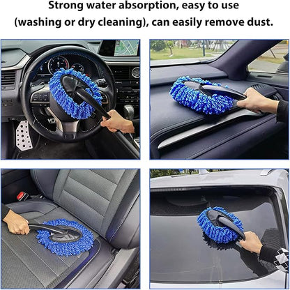 2 PCS Microfiber Car Dusters, Scratch Free Auto Exterior Dust Brust Set with Extendable Duster, Multipurpose Soft Brushes Dusting Supplies for Cars Trucks SUVs Motorcycles (Blue)