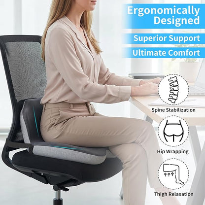 Truck Driver Seat Cushion Memory Foam L-Shaped Ergonomic Cushion for Office Chairs Comfort & Support for Long Sitting Memory Foam U-Shape Tailbone Relief + L-Shape Back Cushion