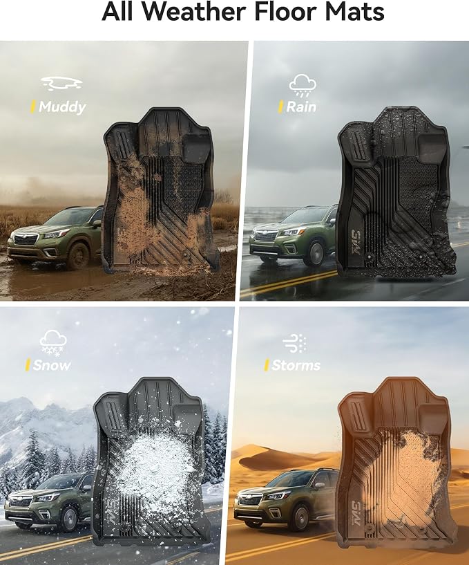 3W Floor Mats for Subaru Forester 2019-2023 2024, Custom Fit TPE All Weather Floor Liners, 1st & 2nd Row Full Set Car Accessories