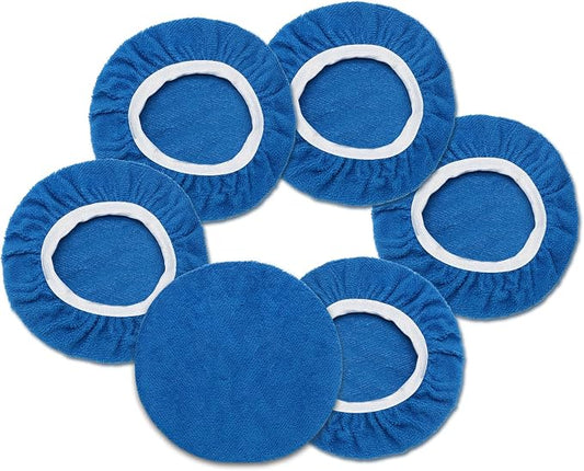 6 PCS Car Buffing Pads for 7-8 Inch Orbital Polisher, Microfiber Polishing Pad Buffer Polisher Bonnets, 7-8 Inch Polishing Pads Cover Waxing Pads for Car Detailing (Blue)
