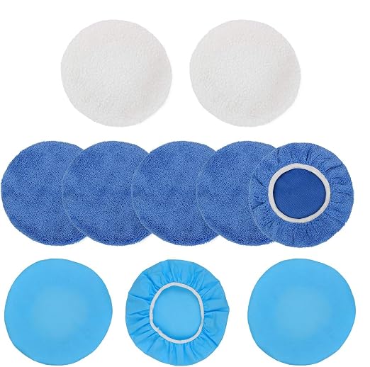 10PCS 9-10 inch Polisher Pad Bonnet Orbital Car Buffing Polishing Pad Cover - 5PCS Microfiber, 3PCS Wax Buffer, 2PCS Woolen Fleece Polishing Bonnet