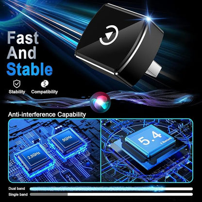 Wireless CarPlay Adapter for iPhone ＆ Android, Convert 2-in-1 Wired to Wireless Adapter for CarPlay & Android Auto, Plug and Play, Fast Stable Connection & No Delay, Universal Smart Screen Converter