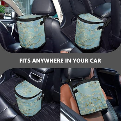 senya Car Trash Can Car Garbage Can Car Waste Basket,Almond Blossom Leak-Proof Car Trash Bin, Car Trash Hanging Car Accessories Interior Car Organizer Bag
