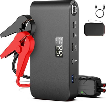 BOOKOO Car Battery Jump Starter 4000A,16000mAh Portable Battery Jumper Cables for Car 8L Gas 7L Diesel Engines,Jump Box with USB QC 3.0 PD 18W Fast Charging,3 LED Modes with SOS for Emergency Use
