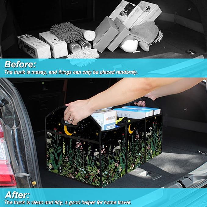 WildFlower 50L Waterproof Polyester Trunk Organizer Car Storage MultiCompartment Large Capacity Poket
