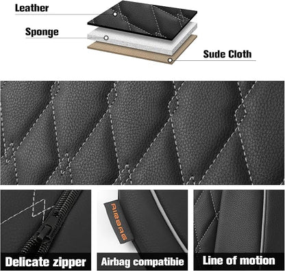 CAROMOP Faux Leather Car Seat Covers Full Set,Luxury and Comfortable Covers for Cars,Split Bench Compatible Car Interior Covers,Universal Fit for Suvs,Vans,Trucks,Airbag Compatible(5-Seat Black/Grey)