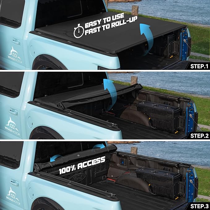Truck Bed Tonneau Cover Compatible with Ford Super Duty 6.8 ft Standard Box, 1999-2026 F250 F-250 F350 F-350, Soft Roll Up Style