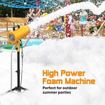 Foam Machine for Foam Party, 3–5m Spray Distance Foam Cannon, Iron Barrel Body, Waterproof Control Box, Water Pump, 4-Position Adjustable Tripod Stand, AC110V Outdoor Foam Maker