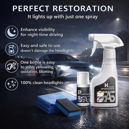 Headlight Restoration Kit Professional Ceramic Coating Headlight Cleaner for Used Car Renovation & Enhance Night Driving Safety for Families & DIY Beginners No Sanding UV Shield Lens Restorer