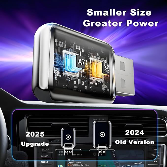 Wireless CarPlay Adapter for iPhone, Convert Wired to Wireless Apple CarPlay Adapter, Plug & Play, No Delay & Stable Control, Mini Size, USB & USB-C/Type-C for Cars 2016+ iOS10+ (Silver)