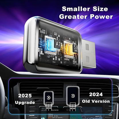 Wireless CarPlay Adapter for iPhone, Convert Wired to Wireless Apple CarPlay Adapter, Plug & Play, No Delay & Stable Control, Mini Size, USB & USB-C/Type-C for Cars 2016+ iOS10+ (Silver)