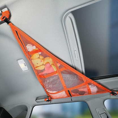 3 Handles Car Ceiling Cargo Net for Inside Car Roof,Interior Mesh Storage,Truck SUV Travel Long Road Trip Camping Interior Accessories 35.4"x25.6",Orange
