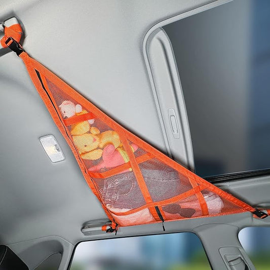3 Handles Car Ceiling Cargo Net for Inside Car Roof,Interior Mesh Storage,Truck SUV Travel Long Road Trip Camping Interior Accessories 35.4"x25.6",Orange