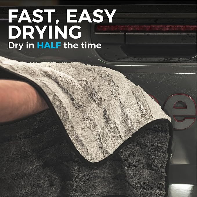 The Rag Company Gauntlet Car Drying Towel, Ultra-Absorbent 70/30 Blend Korean Microfiber, Dries Vehicles Faster Without Scratching, 900 GSM, 30x36 Inches, Ice Grey/Grey, 1-Pack