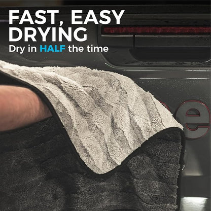 The Rag Company Gauntlet Car Drying Towel, Ultra-Absorbent 70/30 Blend Korean Microfiber, Dries Vehicles Faster Without Scratching, 900 GSM, 30x36 Inches, Ice Grey/Grey, 2-Pack