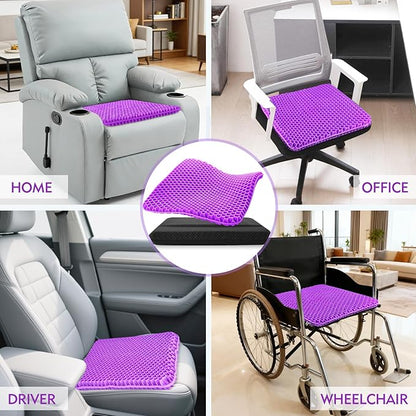 Plus Size Gel Cushion for Long Sitting, Breathable Honeycomb Pressure Relief Pad for Office Chair, Car & Wheelchair (Plus Size - Light purple-01)