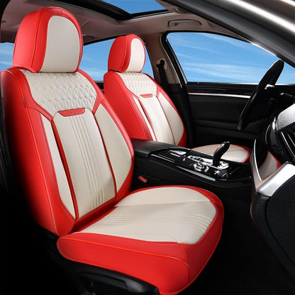 Coverado Car Seat Covers Full Set, Front and Rear Seat Covers, 5 Seats Leather Seat Covers for Cars, Waterproof Car Seat Protectors, Automotive Seat Cushions, Universal Fit for Most Cars, Red&White