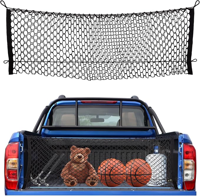 Cargo Net for Pickup Bed, Fit for Ford F150/F250, Chevy Silverado, GMC Sierra, 18"x50" Heavy Duty Elastic Cargo Organizer