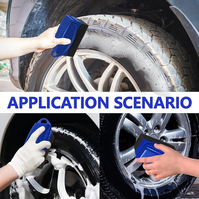 2PCS Tire Dressing Applicator, Car Tire Applicator Dressing Shine Sponge, Reusable Tire Dressing Applicator Pads with Lid, Wheel Applicator Foam for Car Detailing Cleaning (Blue)