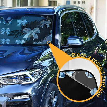 Windshield Sun Shade Blue Bows Front Window Block UV Shades Visor Reflective Retractable for Car SUV Trucks