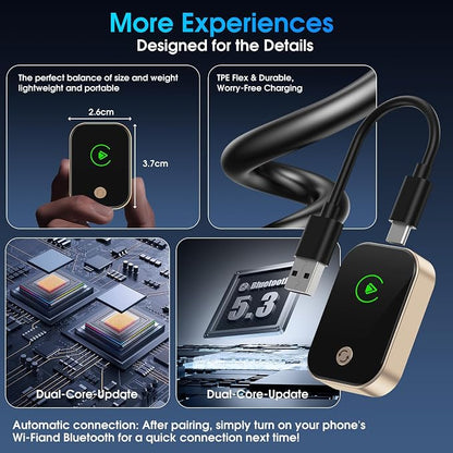 2026 Wireless Carplay Adapter for iPhone,Convert Wired to Wireless with One Click Multi Device Switch,Auto-Connect,No Delay for Cars 2018+ with Built-in Carplay
