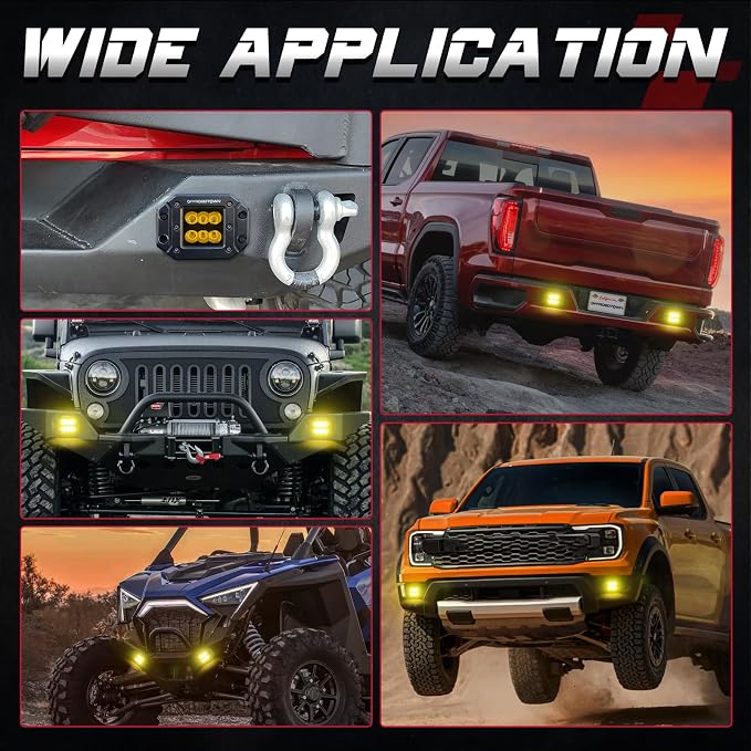 Flush Mount LED Pods Amber, OFFROADTOWN 5'' 12,000LM CREE LED Driving Lights Fog Light Reverse Yellow Backup Lights Off Road Flush Light Bar for Truck Pickup UTV ATV Boat 4x4 Car