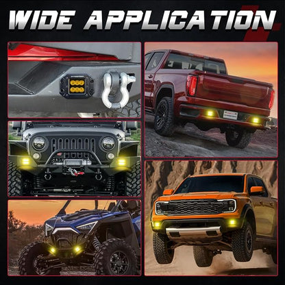 Flush Mount LED Pods Amber, OFFROADTOWN 5'' 12,000LM CREE LED Driving Lights Fog Light Reverse Yellow Backup Lights Off Road Flush Light Bar for Truck Pickup UTV ATV Boat 4x4 Car