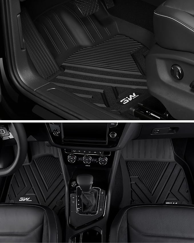 3W Floor Mats & Cargo Liner for Volkswagen Tiguan 2025 2026, All-Weather Protection TPE Car Mats 2 Rows Full Set for VW Tiguan Accessories, Black