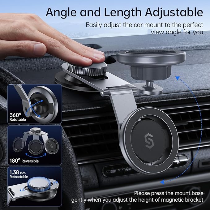 SYNCWIRE Fits MagSafe Car Mount for Universal Dashboard, Tesla Screen, Magnetic Phone Holder for Car,Foldable Aluminum Alloy Arm,Super Stable Car Mount for iPhone 17 Pro Max 16 15 14 13 12&All Phones