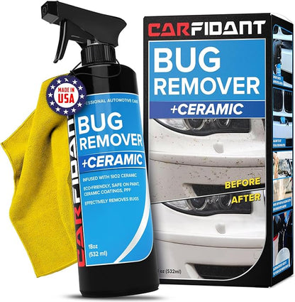 Carfidant Bug and Tar Remover for Cars Exterior with Ceramic Coating - Easily and Safely Clean Bug Splatter, Bird Poop from Paint, Plastic, Rubber, Metal, Chrome, Glass - Pre Wash for Car Detailing