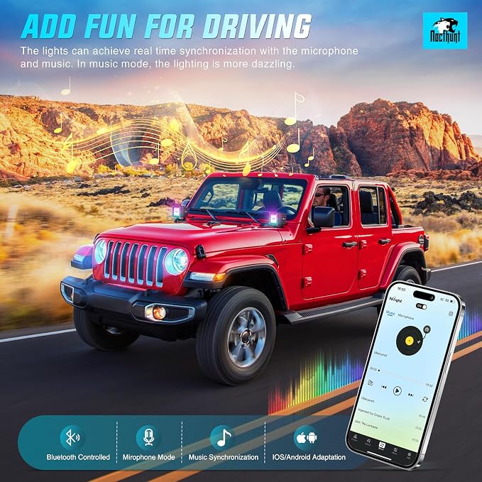 Nilight LED Pods 3 Inch 18W Cube Flood Offroad Work Light with RGB Halo Strip Multi Chasing Flash Strobe Mode APP & Remote Control IP67 Waterproof for Truck Pickup Golf Cart SUV ATV UTV 4x4 Van Camper