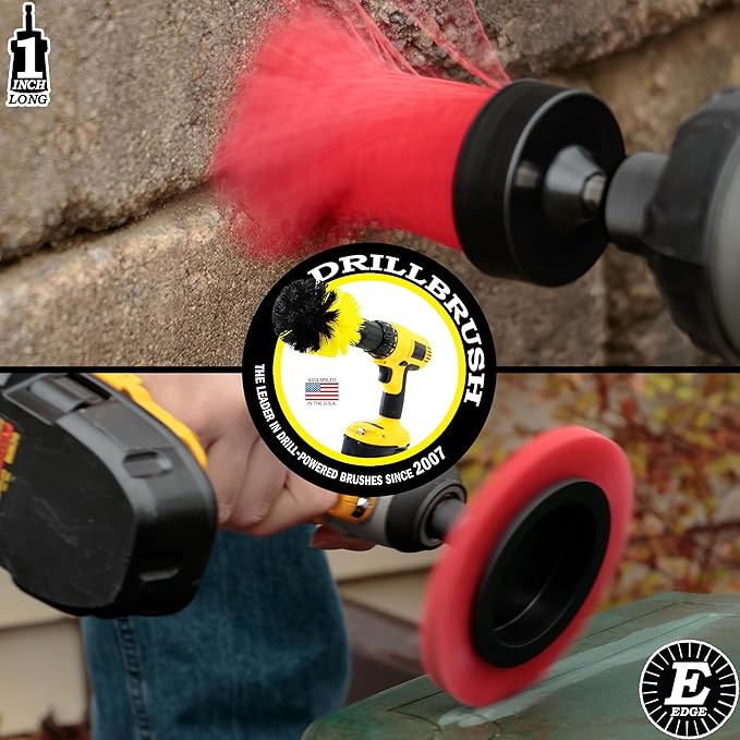 Drillbrush Hard Bristle Cleaning Brush for Crevices and Gaps - Drill Brush Attachments for Cleaning Brick and Cement - Brick Fireplace Cleaner Brushes - Cemetery Headstone Cleaner Kit for Graves