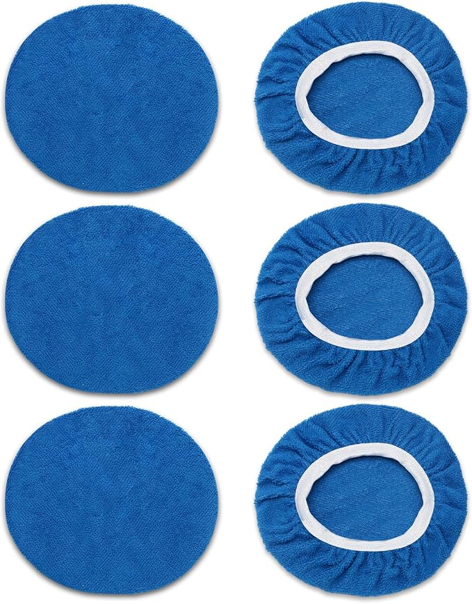 6 PCS Car Buffing Pads for 9-10 Inch Orbital Polisher, Microfiber Polishing Pad Buffer Polisher Bonnets, 9-10 Inch Polishing Pads Cover Waxing Pads for Car Detailing (Blue)