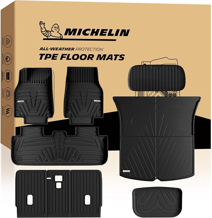 Michelin Vehicle Mat, All-Weather TPE Custom Fit Liner for Tesla Model Y 5 Seat Floor Mats 2025-2027 (9 Piece), Elite