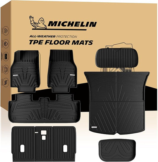 Michelin Vehicle Mat, All-Weather TPE Custom Fit Liner for Tesla Model Y 5 Seat Floor Mats 2025-2027 (9 Piece), Elite