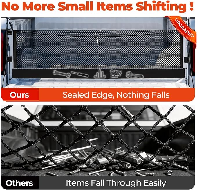3-Layer Cargo Net for Chevrolet Colorado & GMC Canyon 2023-2026, Zoned Storage Truck Bed Net with Foldable Zippered Bottom Bag, Heavy-Duty Cargo Organizer Netting for Camping, Trips & Everyday Use