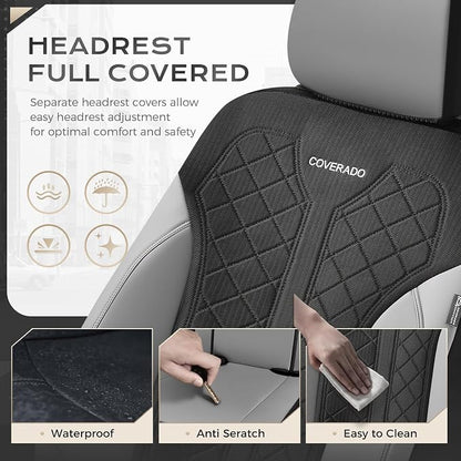 Coverado Automotive Seat Covers Full Set, Luxury Car Seat Covers, Leather Seat Covers, Mesh Design, Black Driver Seat Protectors, Universal Fit for SUVs, Trucks, Sedans